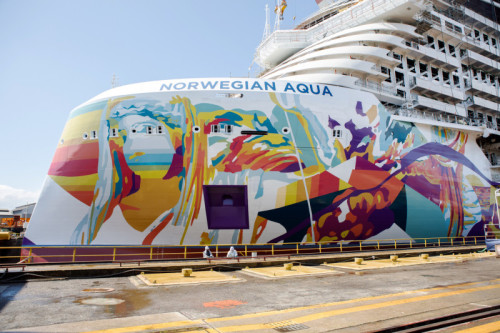 Norwegian Cruise Line y Fincantieri celebran la salida a flote del nuevo Norwegian Aqua, el primer barco de la clase Prima Plus expandida, el 23 de abril de 2024. © Norwegian Cruise Line / © Fincantieri.